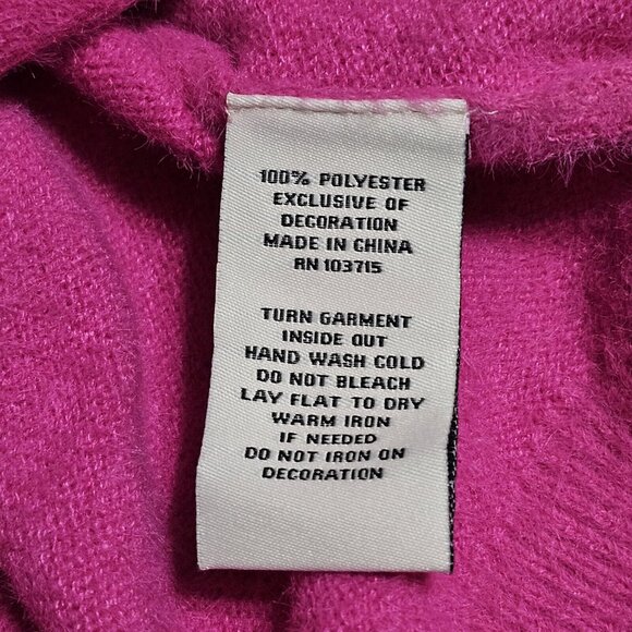 NWT Nanette Lepore Sweater Fuzzy Bright Pink Faux Pearl Womens M Embellished - Picture 7 of 7